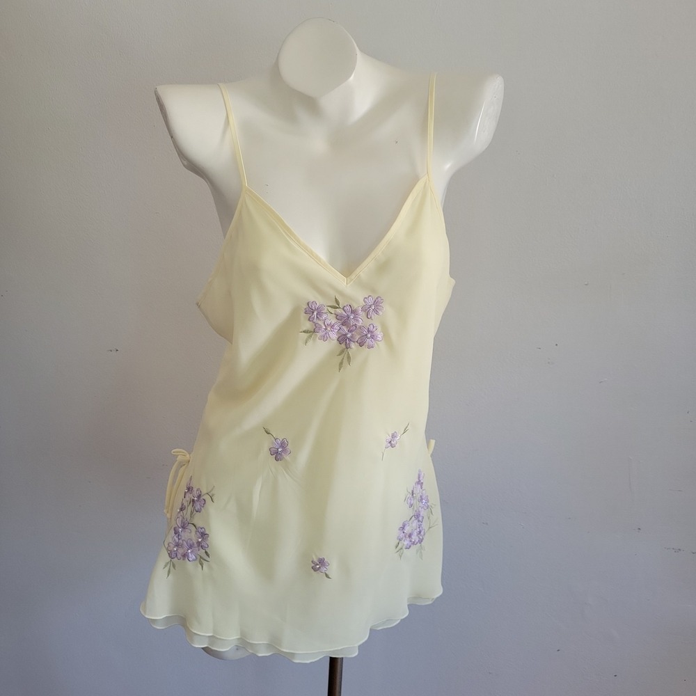 Seductive Wear by Cinema Etoile Babydoll Teddy Yellow Embroidered Dainty Floral